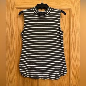 Ann Taylor striped mock neck tank top black and white medium